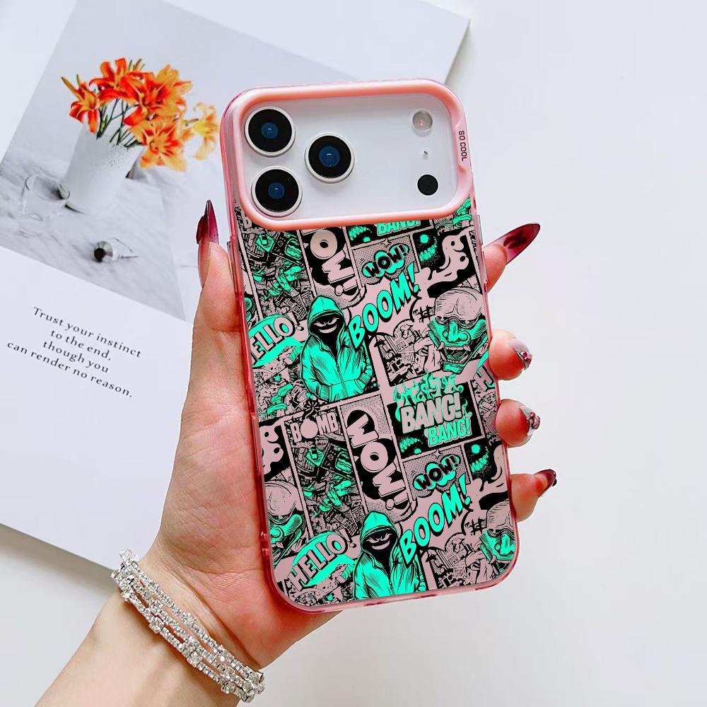 Fashion Cartoon Graffiti Phone Case For iPhone 17 16 15 14 13 12 11 Pro Max Air Matte Laser Aurora Shockproof Funda