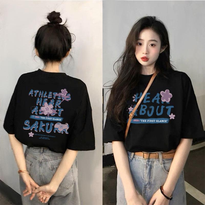 

White inner cotton front shoulder unique top short-sleeved T-shirt women s 2025 summer new European loose bottoming shirt M XXXL