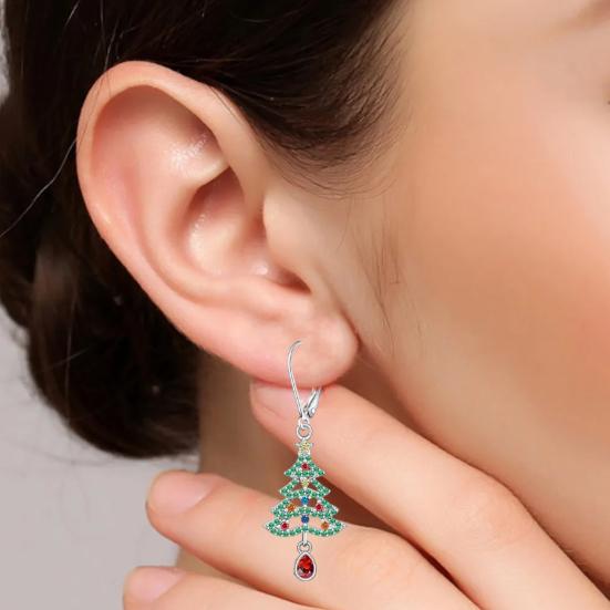 Juletrær Dingle Øredobber Skinnende Zirkon Tre Smykker Sinklegering Juletre Øredobber med Stjerne til Julefester Antrekk Gaver