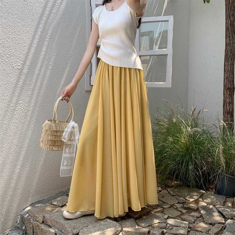 Summer Beach Vacation Skirt Women's Chiffon A-Line Maxi Skirt High Waist Flowy Hem with Elegant Drape & Wide Silhouette