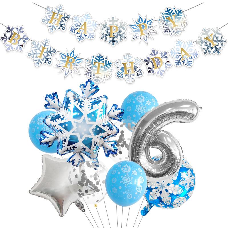 Snowflake Birthday Balloon Set Christmas Arrangement Birthday Flag Decoration 32 Inch Digital Set Blue Anniversary