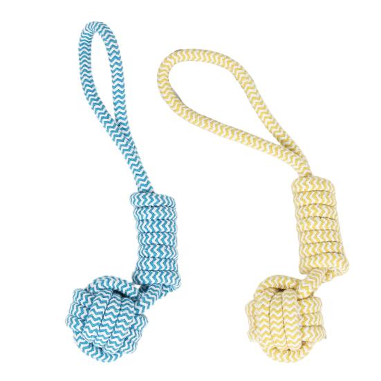 Dog Cotton Rope Toy Rope Knot Ball Chew Toy Interactive Tug-of-War Rope Toy with Grip Ring for Dogs Teeth Cleaning Boredom Relief