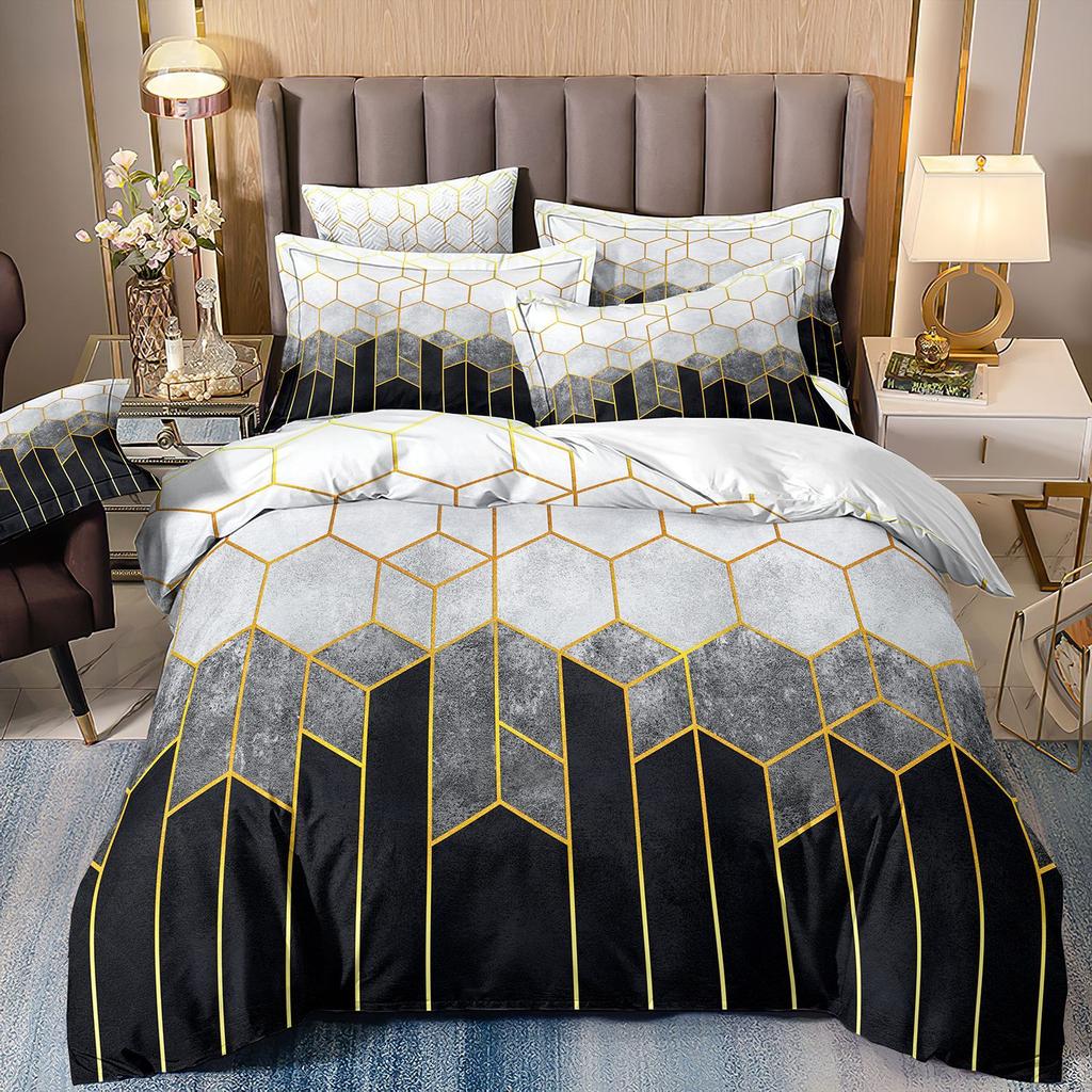 Cartoon Animation Bedding 3D Digital Printing Animal Plaid Unicorn Quilt Cover Three-Piece Set
