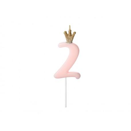 Number 2 Birthday Candle, Light Pink, 9.5cm