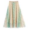 Women's Heavy Embroidery Floral Mesh Long A-line Skirt