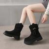 New autumn and winter Maillard fringed short boots women's retro medium tube Martin boots thick heel western pile knight boots