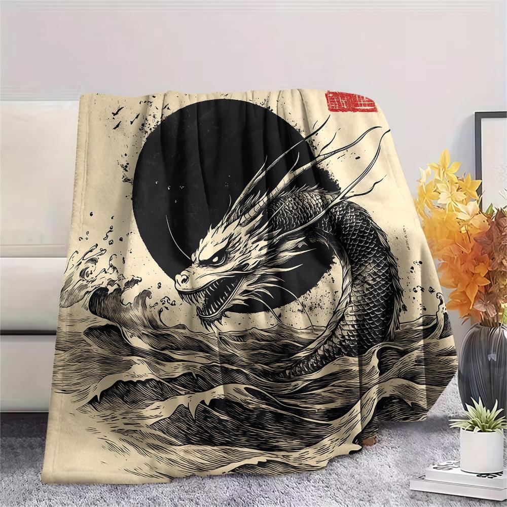 Vintage Dragons Print Flannel Blanket, High quality Comfortable for All Seasons, Home Decor, Warmth and Comfort
