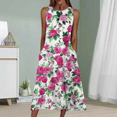 Abito senza maniche sexy alla moda estiva, morbido e casual, con stampa 3D di rose, abito senza maniche con scollo a V