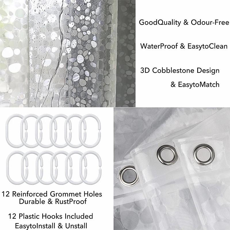 8001 PEVA 3D Pattern Shower Curtain with Steel Hooks for Bathroom, 180x180cm