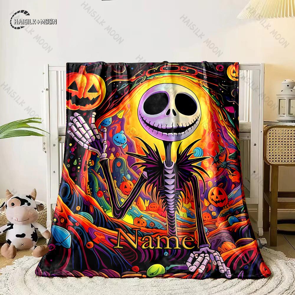 Free Shipping! Custom Name Blanket with The Nightmare Before Christmas Print, All-Season Multi-Use for Nap,Camping,Car,Sofa Gift