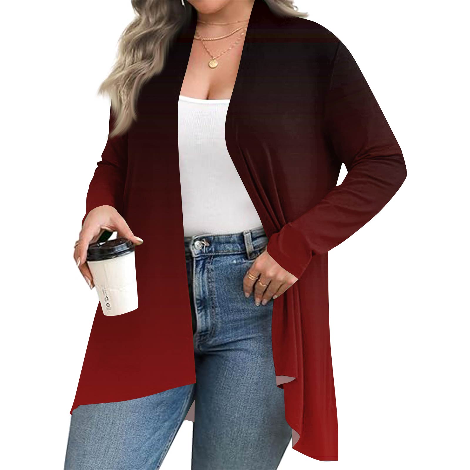 

Женский осенне-зимний модный повседневный кардиган средней длины с принтом и длинным рукавом XL