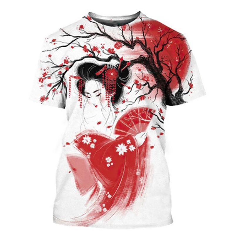 Japanese Geisha 3d Printed T-shirt For Men Harajuku Short Sleeves O-neck Tee Shirts Ethnic Style Street Casual Oversized Tees