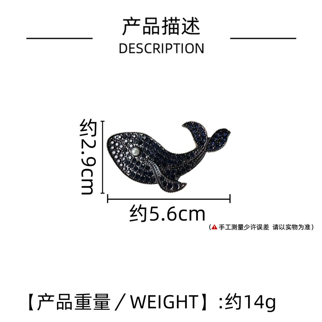 Korean Creative Blue Whale Fish Brooch Retro Luxury Temperament Brooch Niche Design Sweater Pin Suit Trendy Accessories