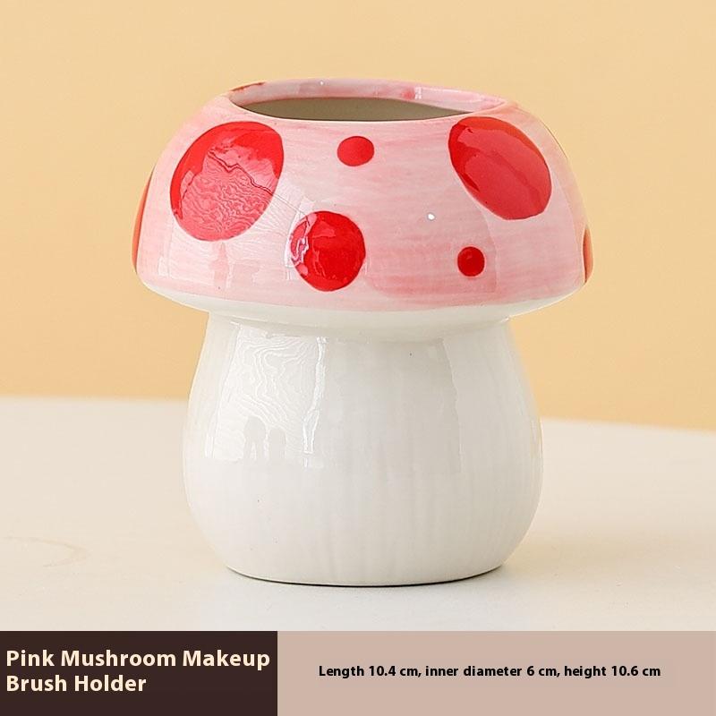 

Cute Mushroom Ceramic Pen Container Series Suitable Makeup Brushes Container Office Supplies Desktop Creative Decoration] рожевий