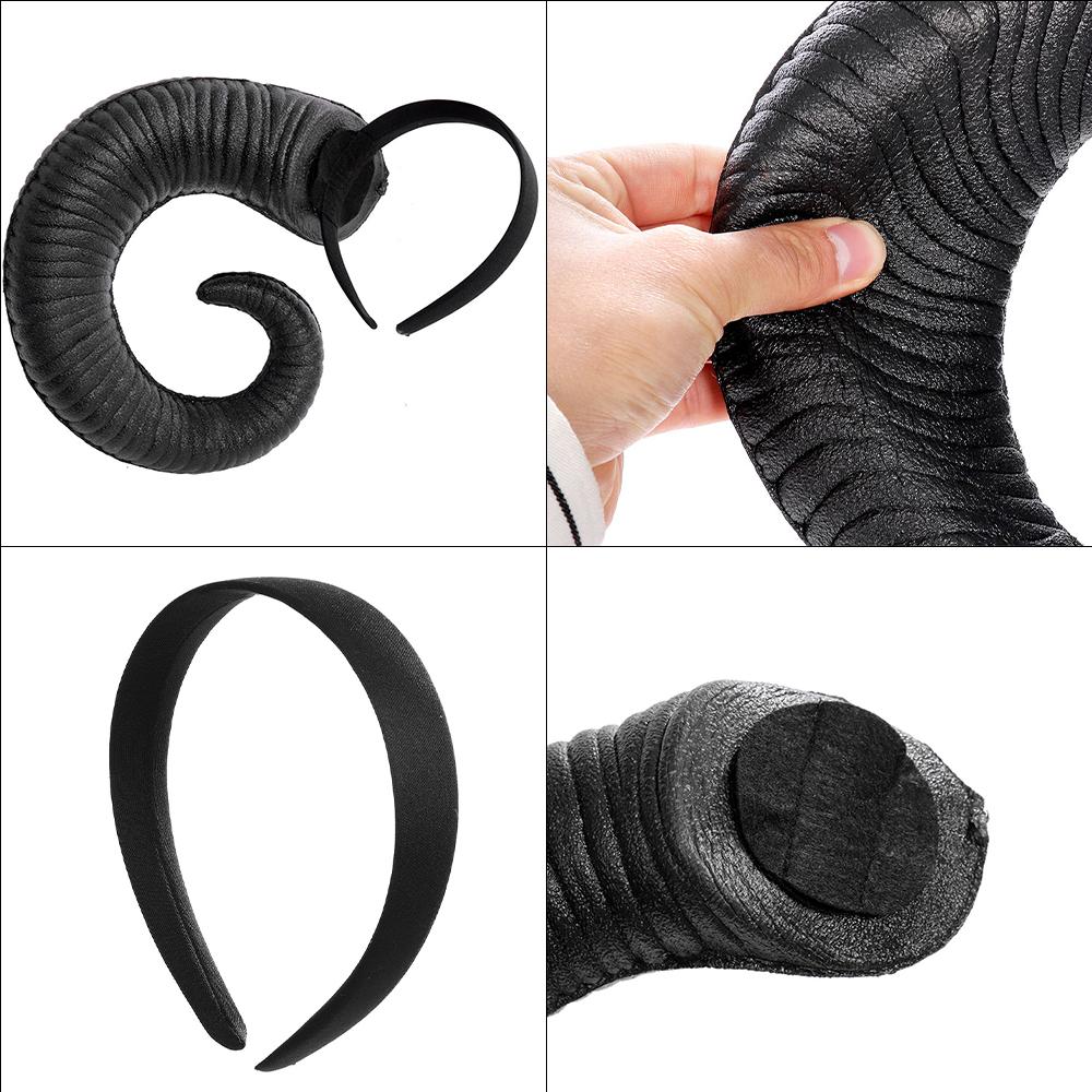 Halloween Realistic Black Demon Horn Headpiece Women Masquerade Cosplay Animal Devil Horn Hairband Carnival Party Costume Props