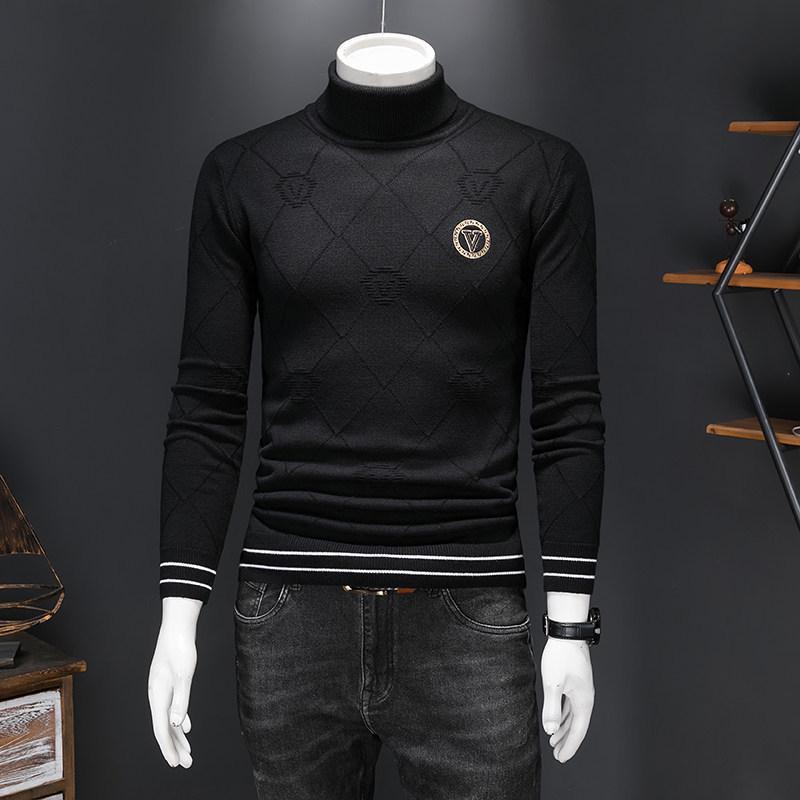2025 Men s Korean Style Slim Fit High Neck Long Sleeve Sweater M чёрный