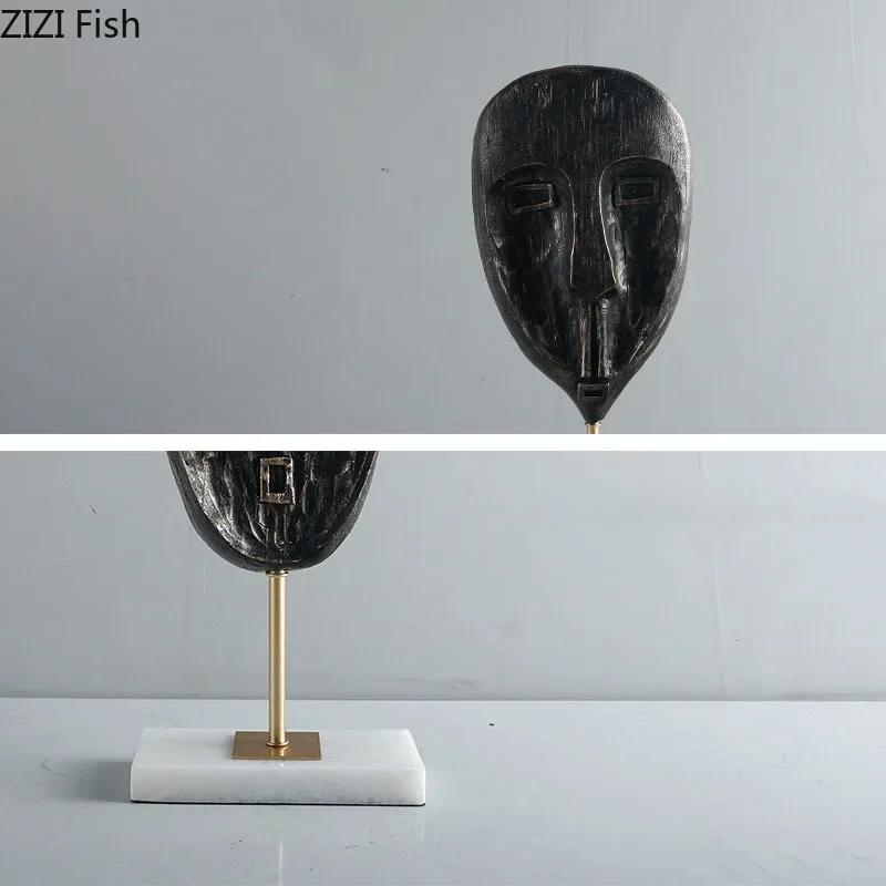 Abstract Human Face Resin Crafts Ornaments Desk Decoration Black Character Mask Statue Creative Artwork Room Aesthetics Decor