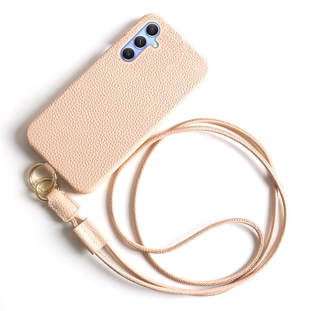For Samsung Galaxy A34 5G Case with Lanyard Genuine Cow Leather PC Phone Back Cover