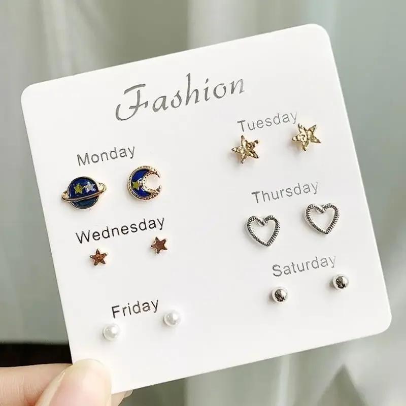 A Suit of Summertime Dazzle Colour Small Stone Sweet Earrings SetS for Women Crystal Clear Butterfly Love Heart Set Paty Jewerly