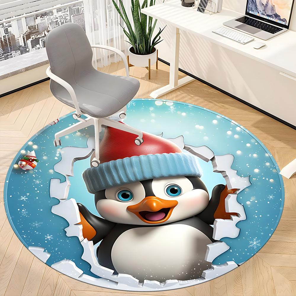 1pc Penguin Christmas Decoration Chair Carpet for Office, Soft, Non-Slip Polyester Mat, Office, Living Room, Bedroom, Durable Polyester yy251207107
