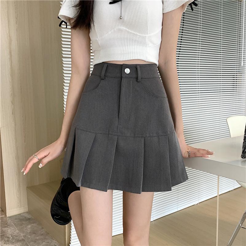 

Женская черная плиссированная миди-юбка с высокой талией - Весна/Лето 2024, Облегающая А-силуэта, Универсальный большой размер. S серый