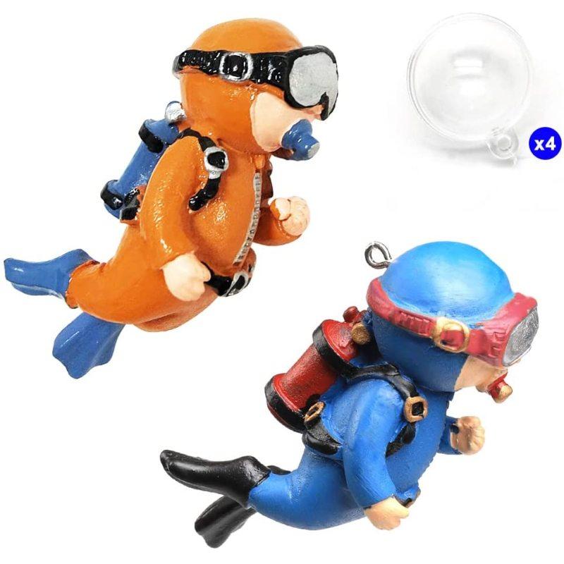 2pcs Cute Floating Diver Ornament Adjustable Position Fish Playmate For Aquarium Fish Tank Swimming