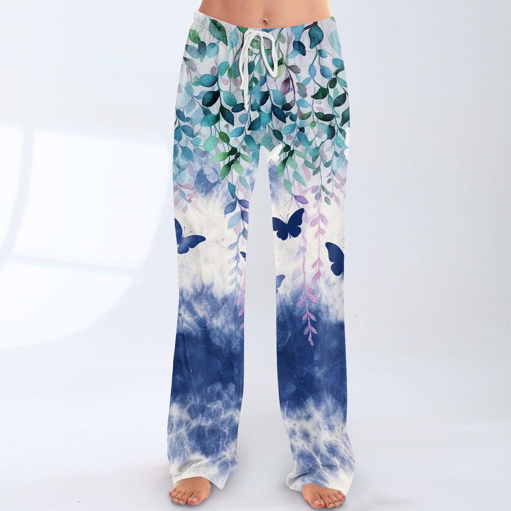 Pantalon Casual Imprimé à Taille Élastique à Cordon de Serrage, Coupe Ample pour Femme
