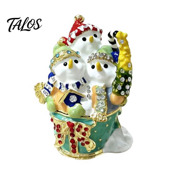 Small Jewelry Organizer for Earrings Christmas Theme Box with Magnetic Hinge, Alloy Enamel Vintage Detailed Relief Craftsmanship Style Organizer,