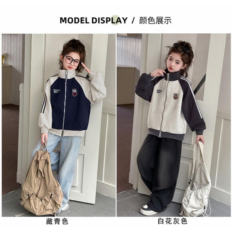 Girls Baseball Jacket Kids Casual Sport Coat Solid Color Letter Print 120-170cm