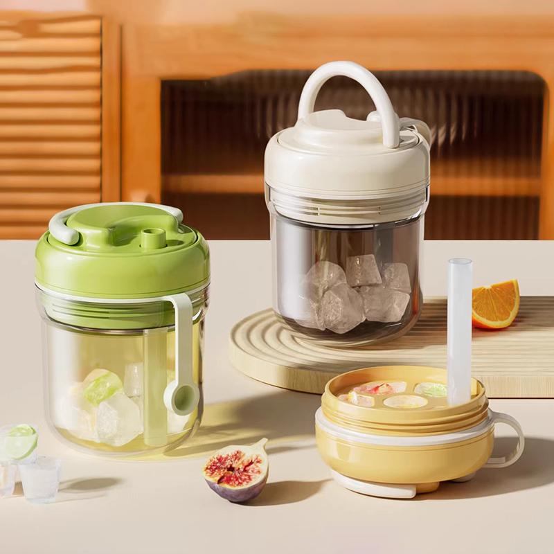 3 in 1 Ice Cube Mold Cup Ice Making Straw Cup 8 Grids Portable Ice CubeTray Cup Touch-Free Large Capacity Ice Storage Bottle