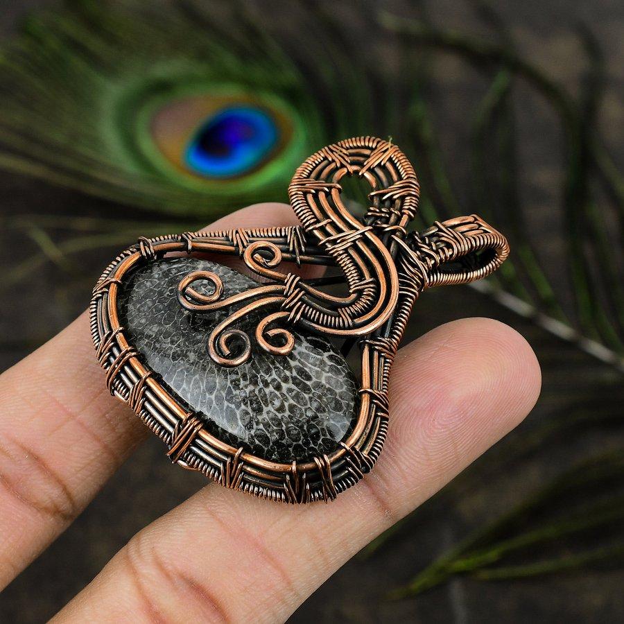 Stingray Coral Handmade Copper Wire Wrap Jewelry Pendant 2.17" A8h74