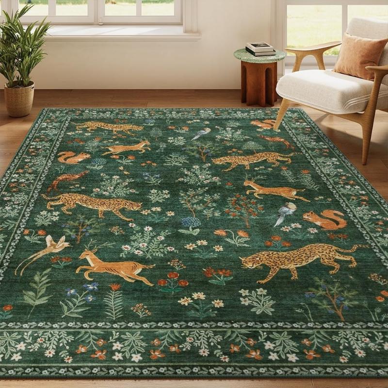 Retro Living Room Carpet Machine Washable Non-slip Floor Mats Pink Animal Printed Rug Bedroom Carpets Large Size Home Decor Rugs