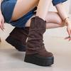 2025 New Women's 14cm High Ankle Boots – Thick-Soled, Irregular Ruched Slouch Design for Autumn/Winter
