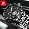 OLEVS Original Quartz Watch for Men Trendy Skeleton Flywheel Design Waterproof 24 Hour Moon Phase Chronograph Men's Watches 2856