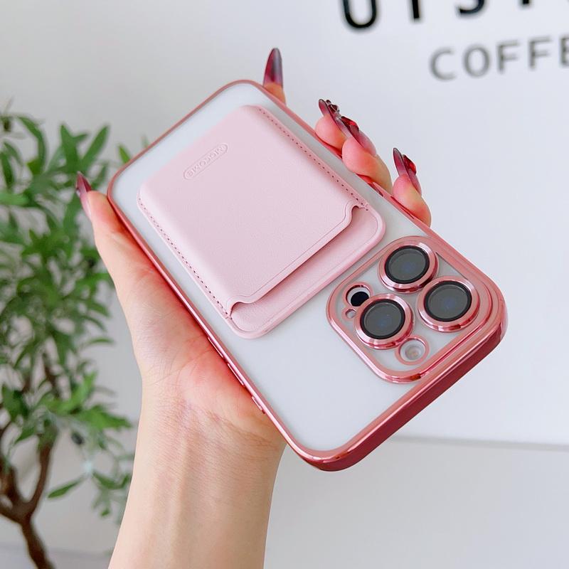 With Leather Card Slot Clear Magnetic Case For iPhone 16E 16 Pro Max 15 14 13 12 11 Lens Film Protection TPU Soft Shockproof for Magsafe Phone Cover