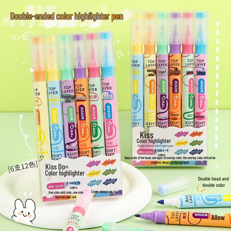 Student Fluorescent Highlighter Pen Set - Large Capacity, Angled Tip, Multi-Color Layering