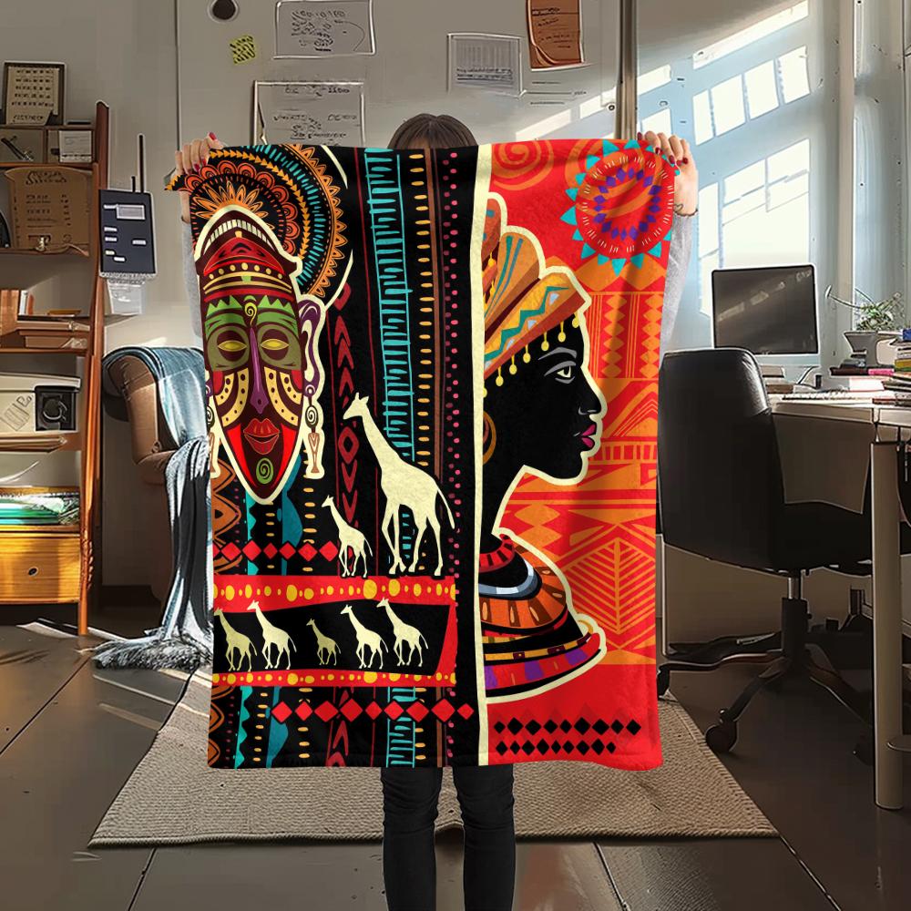 1Pc African Woman Print Flannel Blanket, High Quality Comfortable for All Seasons, Home Decor, Warmth and Comfort, Perfect for Christmas Gifts