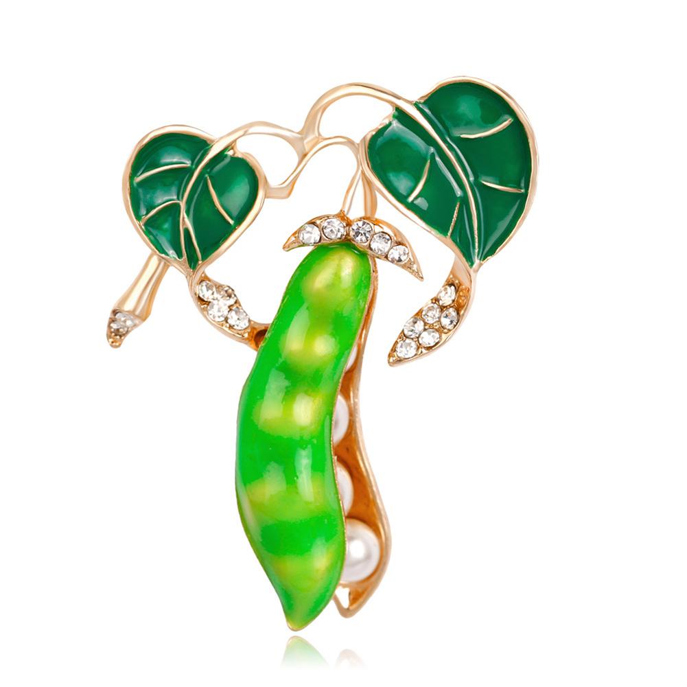 Women Girls Delicate Pea Pods Rhinestone Studded Breastpin Elegant Jewellery Brooches Christmas Gifts Green