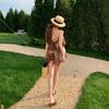 New French lace splicing halter suspender ruffle edge dress women's summer seaside vacation beach skirt