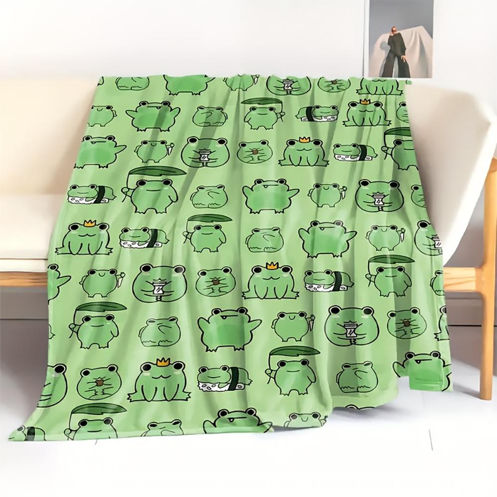 1 Stück Süße Kawaii Froschdruck Flanell Überwurfdecke Weich Gemütlich Ganzjahresdecke für Schlafzimmer Wohnzimmer Wohnheim Dekor