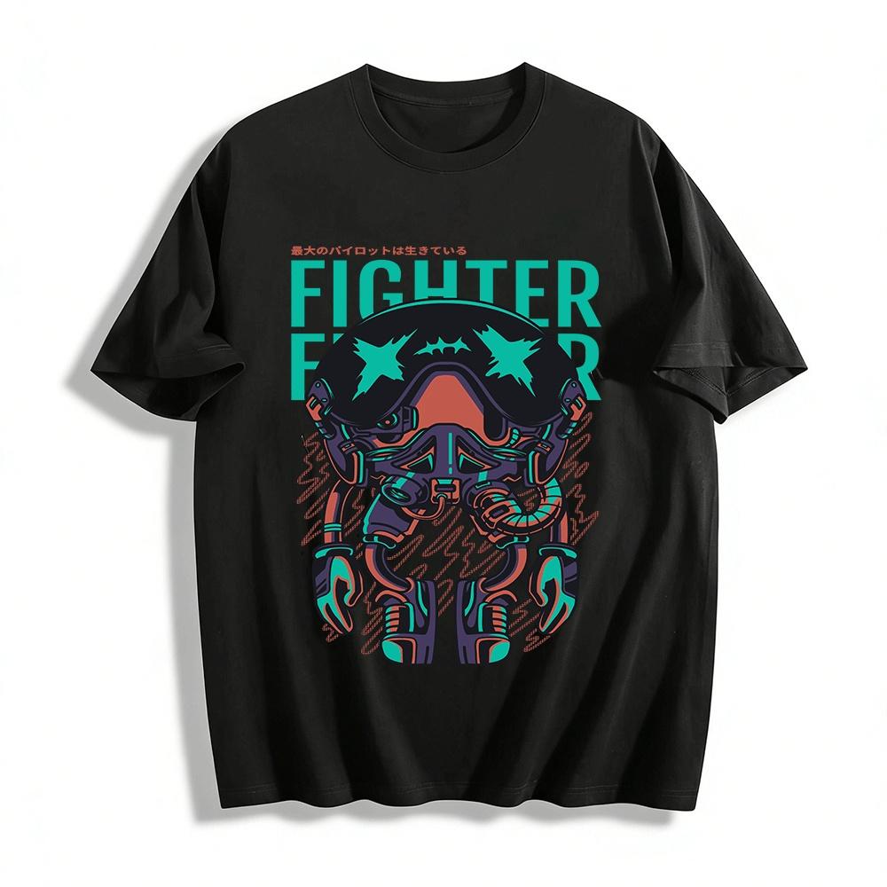 Cyberpunk Style Fighter Pilot Print Cool Casual Top Pure cotton T-shirt XXS