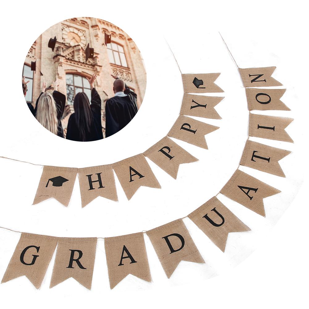 Burlap Banner Rustic Vintage Graduation Decorations Grad Party Decor for College High School