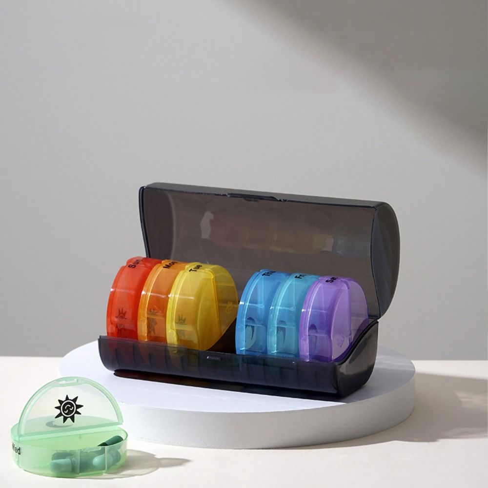 Medikamentenbehälter 7-Tage-Teiler Pillen-Organizer 14-Fächer AM/PM-Fächer Regenbogen-Pillendose Wiederverwendbar 2 Mal täglich Tägliche Pillendose