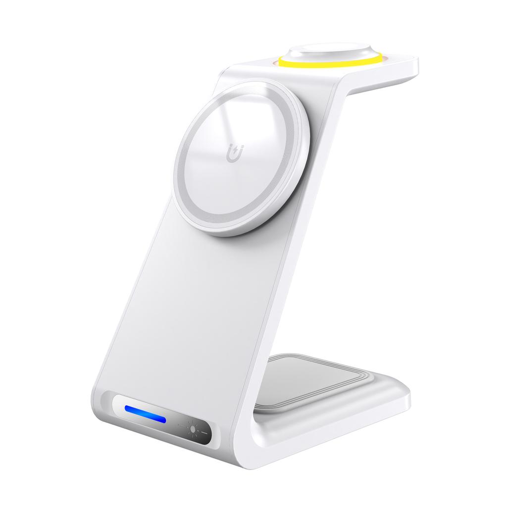 HT-546 15W Magnetic Wireless Charger Desktop Stand with Night Light for Phone/Earbuds/Watch