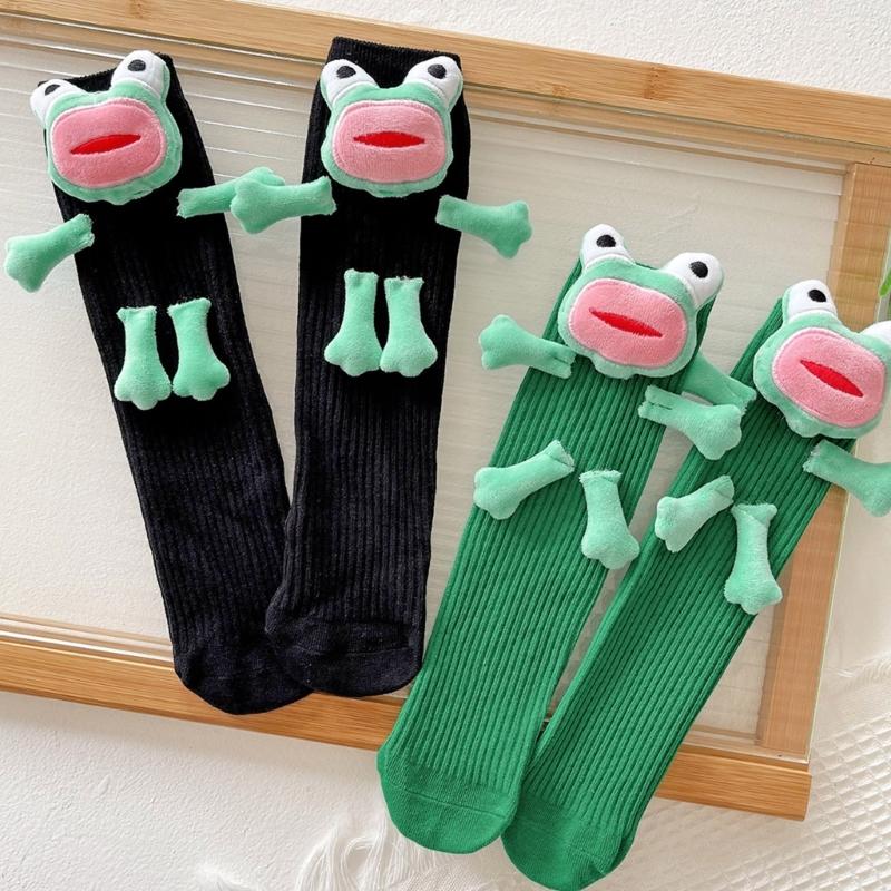 Cute Quirky 3D Ugly Frogs Calf Socks for Women and Teens Novelty Funny Middle Tube Socks for Casual and Cosplay Party