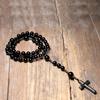 Natural Black Onyx Beads Catholic Christ Rosary Necklaces Hematite Cross Pendant Men Necklace Meditation Mala Jewelry