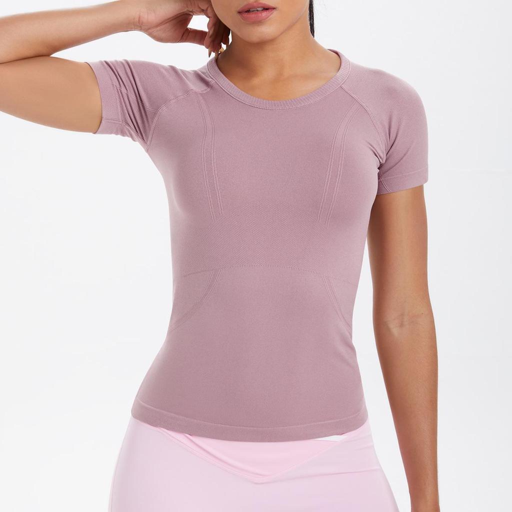 Women's Seamless Knit Solid Color Breathable Short Sleeve Sports Yoga T-shirt