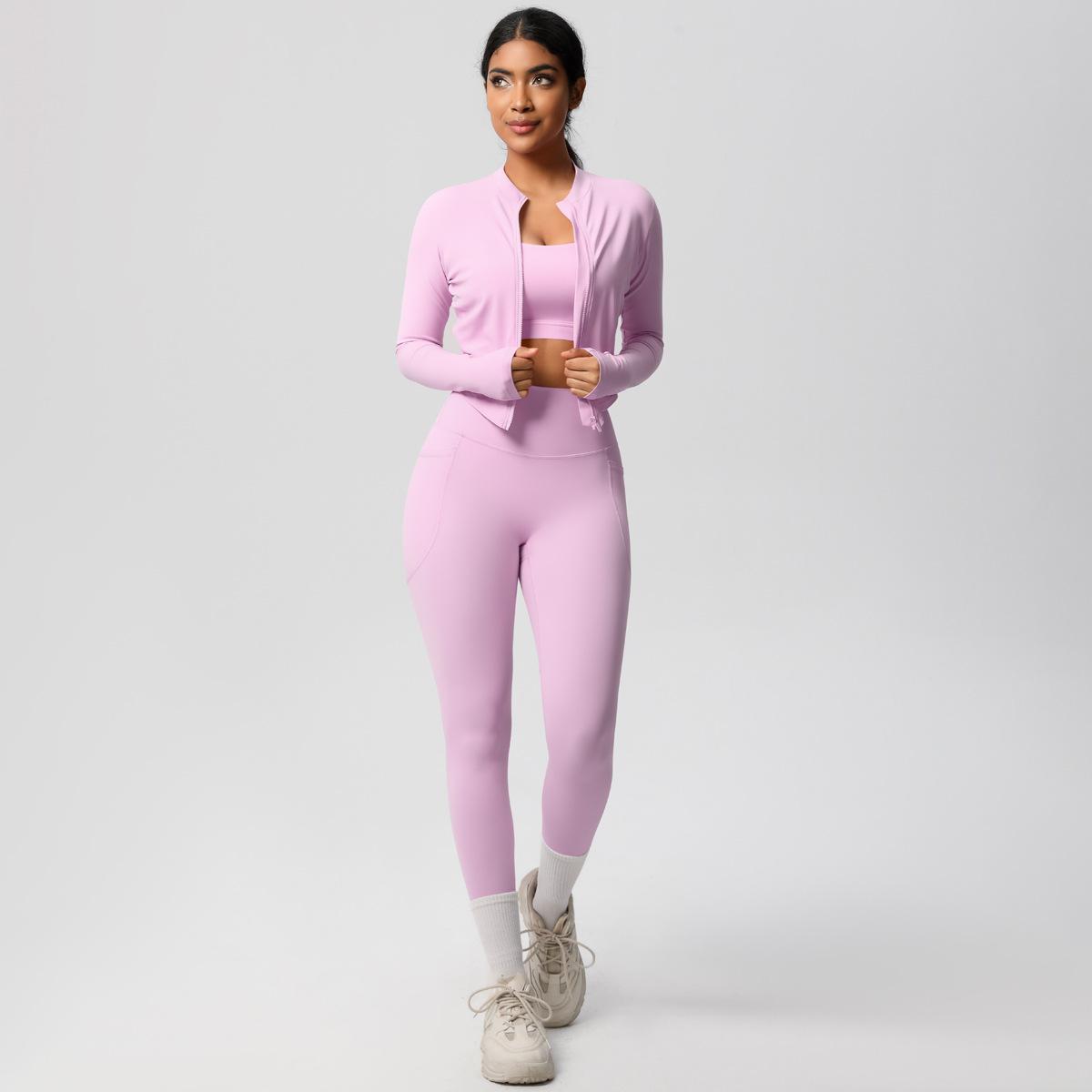 

Новый комплект для йоги с высокой талией, облегающий, с карманами, быстросохнущий, с пескоструйной обработкой, для бега на открытом воздухе, фитнеса, комплект из трех предметов для женщин XL