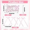 Pink Bow Cake Toppers, Happy Birthday Sign with 12 Pcs Bow Cake Decorations for Pink Ribbion Birthday Decorations Baby Shower Wedding Party Supplies