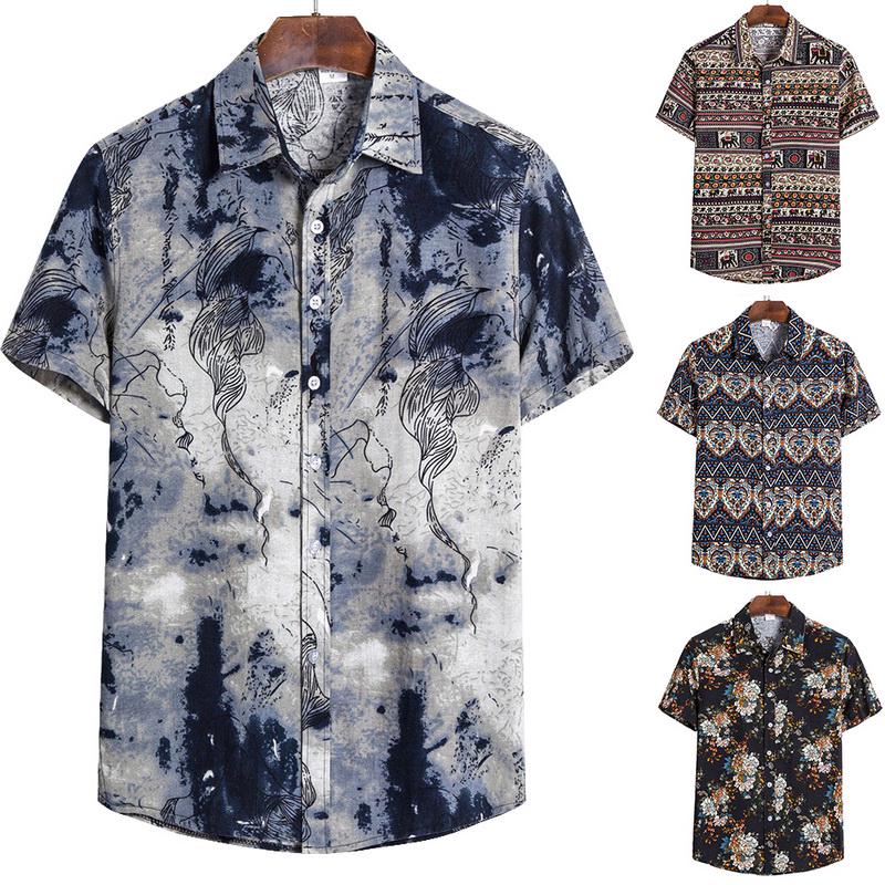 Print Shirts Casual Button Down 